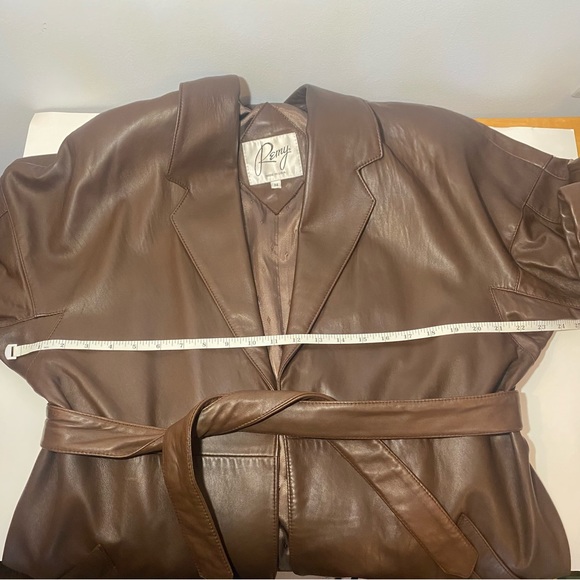 Remy Vintage Brown Buttery Soft Leather Belted Oversized Unisex Jacket, Med/Lg - Picture 11 of 16